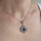 Filigree Art Silver Lotus Flower Pendant with Ruby Corundum Gemstone