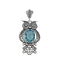 Filigree Art Owl Figured Blue Topaz Pendant