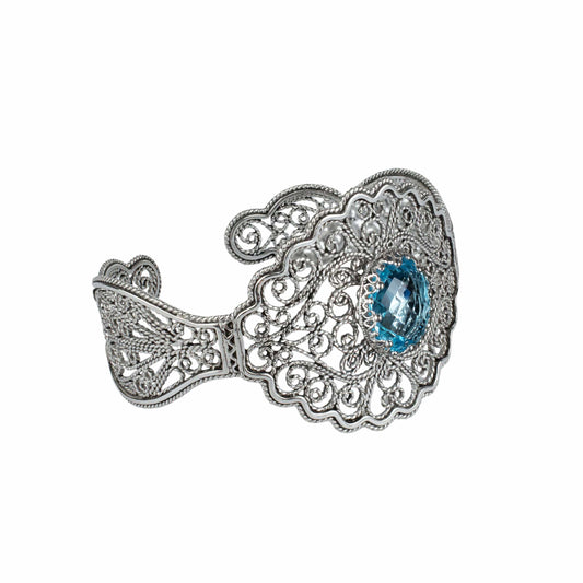 Filigree Art Blue Topaz Lace Cuff Bracelet