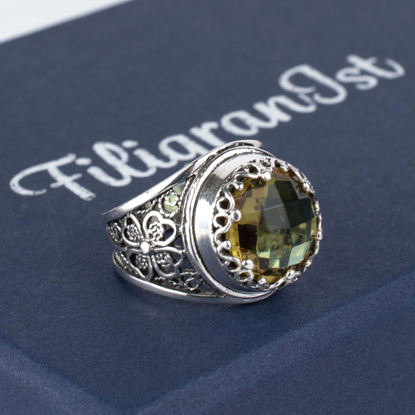 Filigree Art Alexandrite Crown Statement Ring