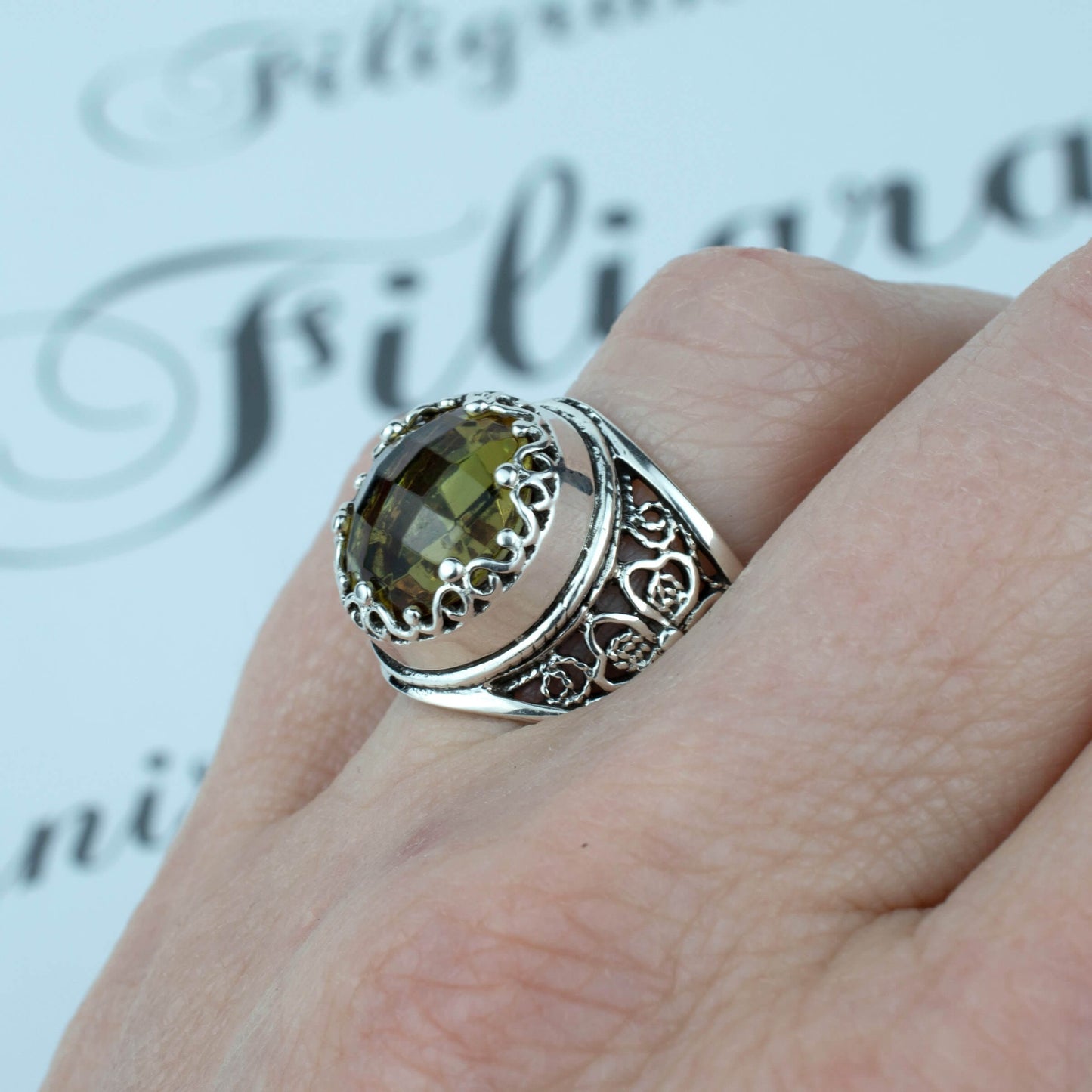 Filigree Art Alexandrite Crown Statement Ring