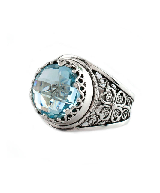 Filigree Art Blue Topaz Gemstone Ring