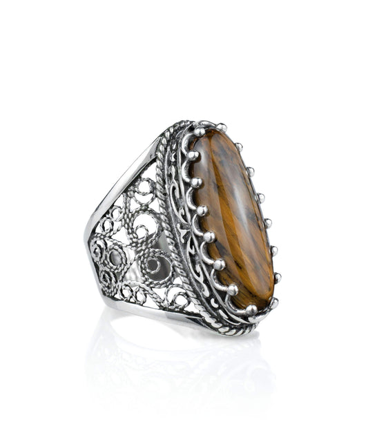 Filigree Art Tiger's Eye Gemstone Ring