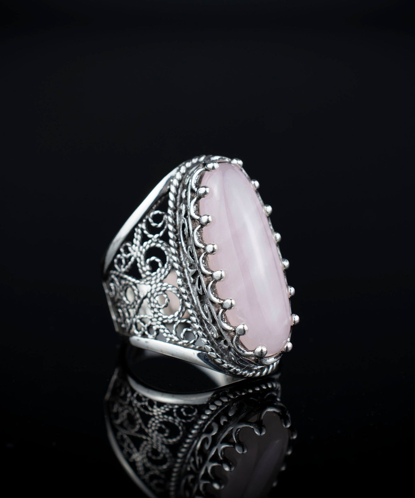 Filigree Art Rose Quartz Statement Ring