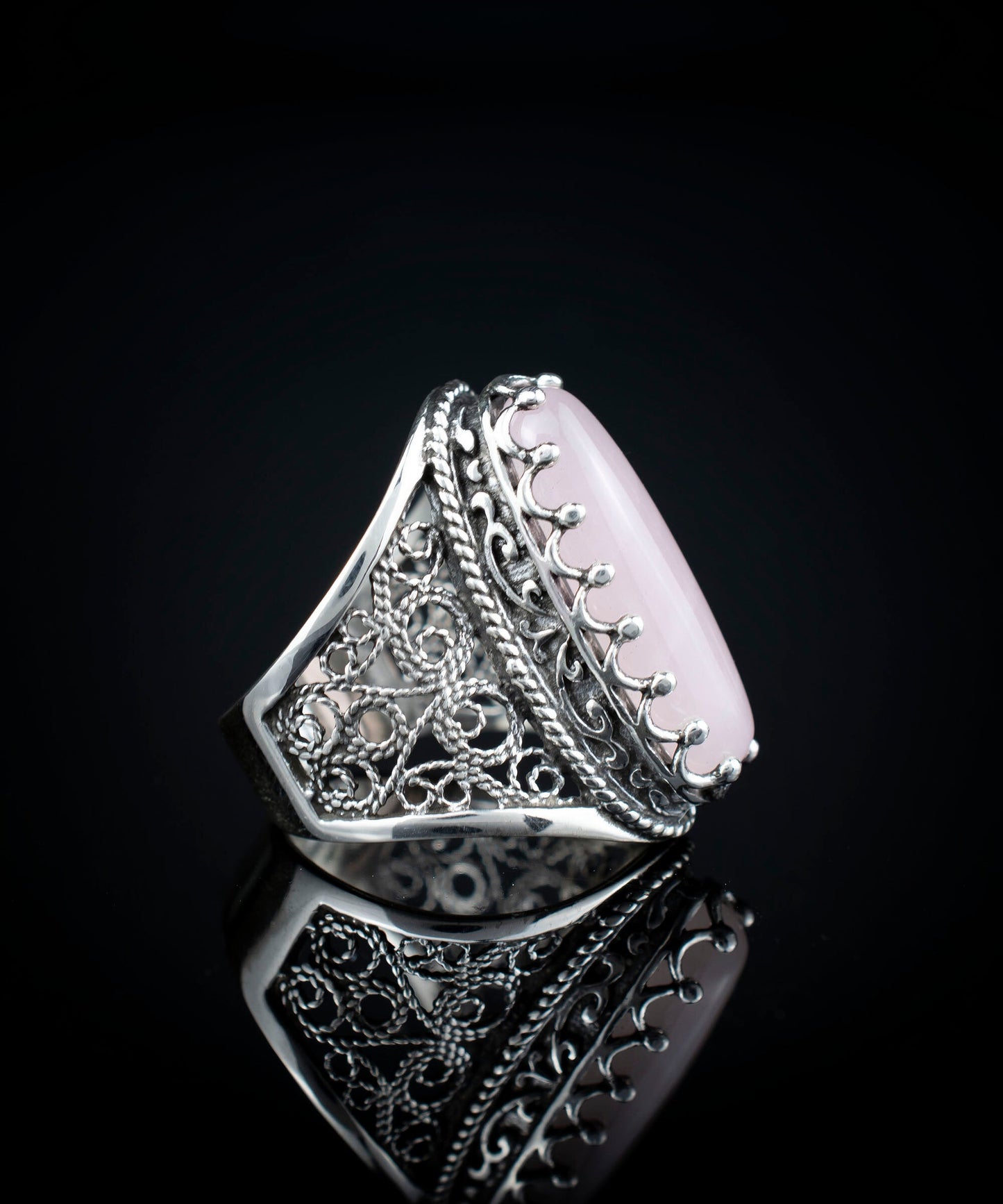 Filigree Art Rose Quartz Statement Ring