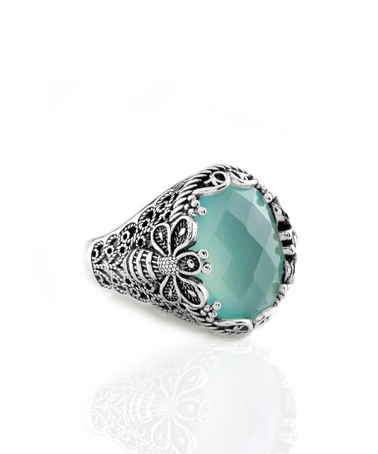 Filigree Art Aqua Chalcedony Ring