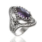 Sterling Silver Oval Amethyst Ring – Boho Chic Statement Jewelry