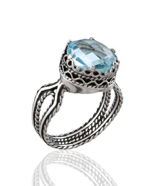 Blue Topaz Filigree Art Ring
