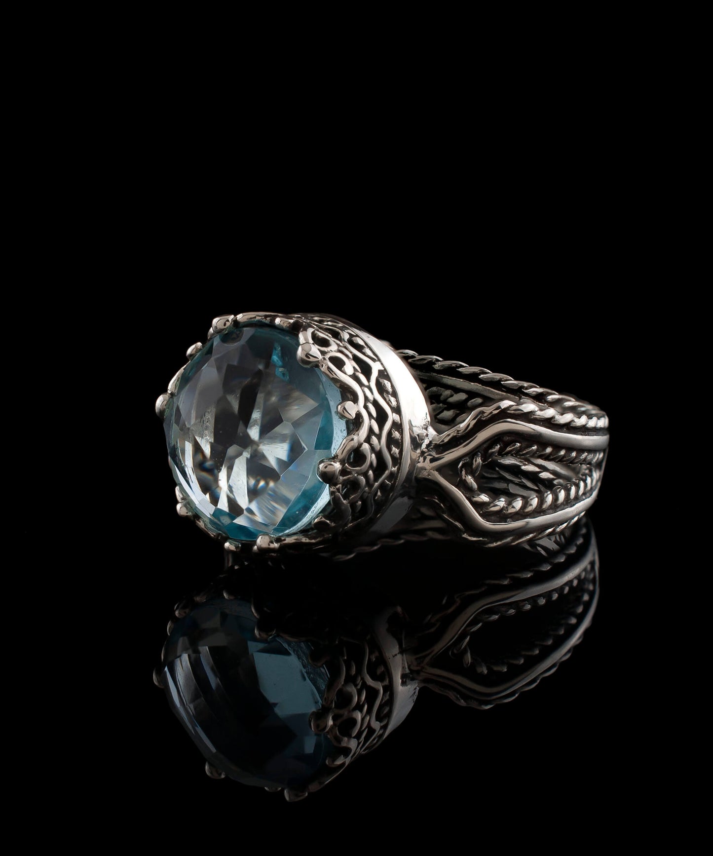 Blue Topaz Filigree Art Ring