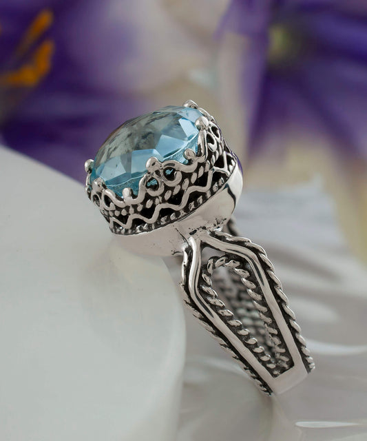 Blue Topaz Filigree Art Ring