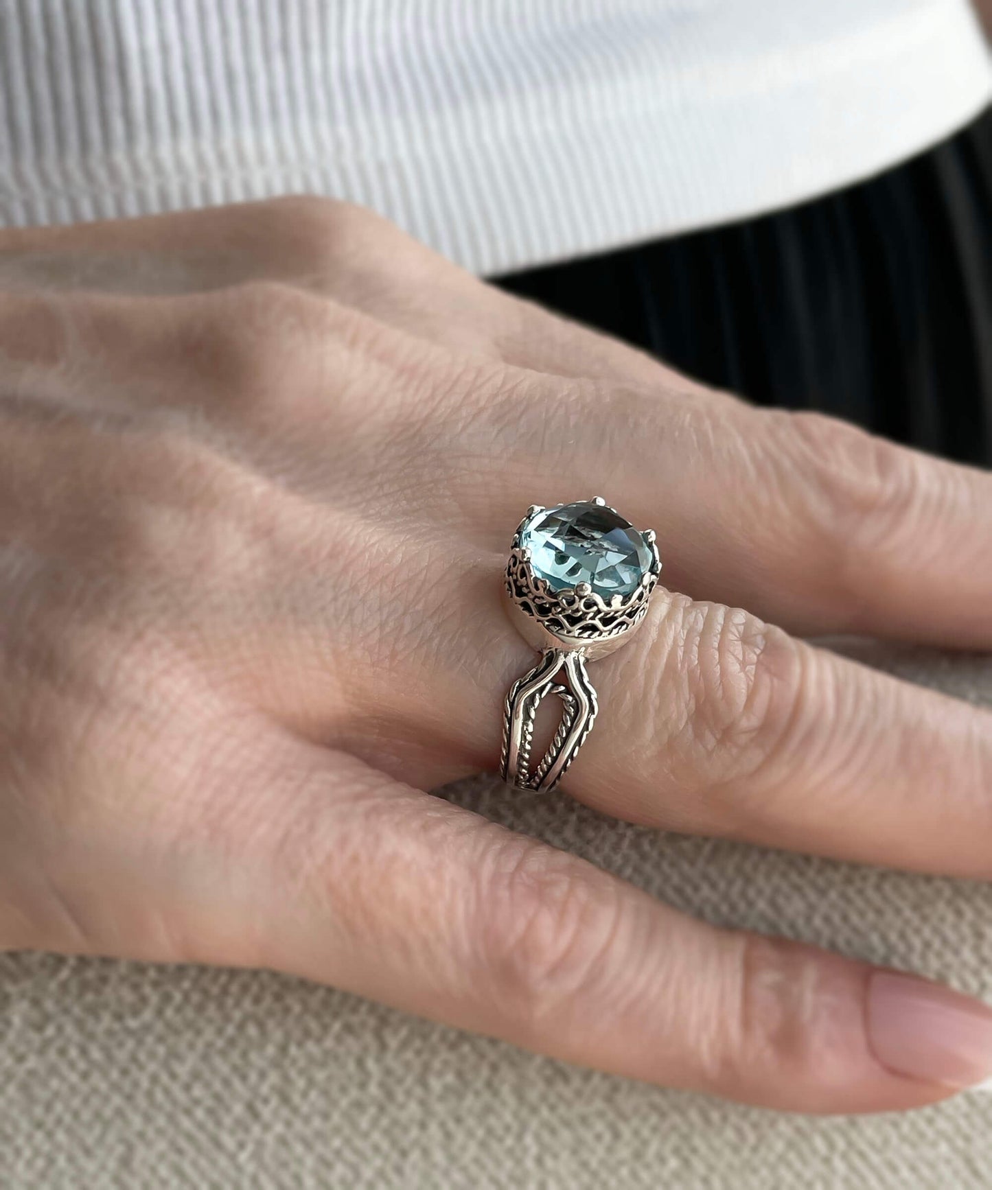 Blue Topaz Filigree Art Ring