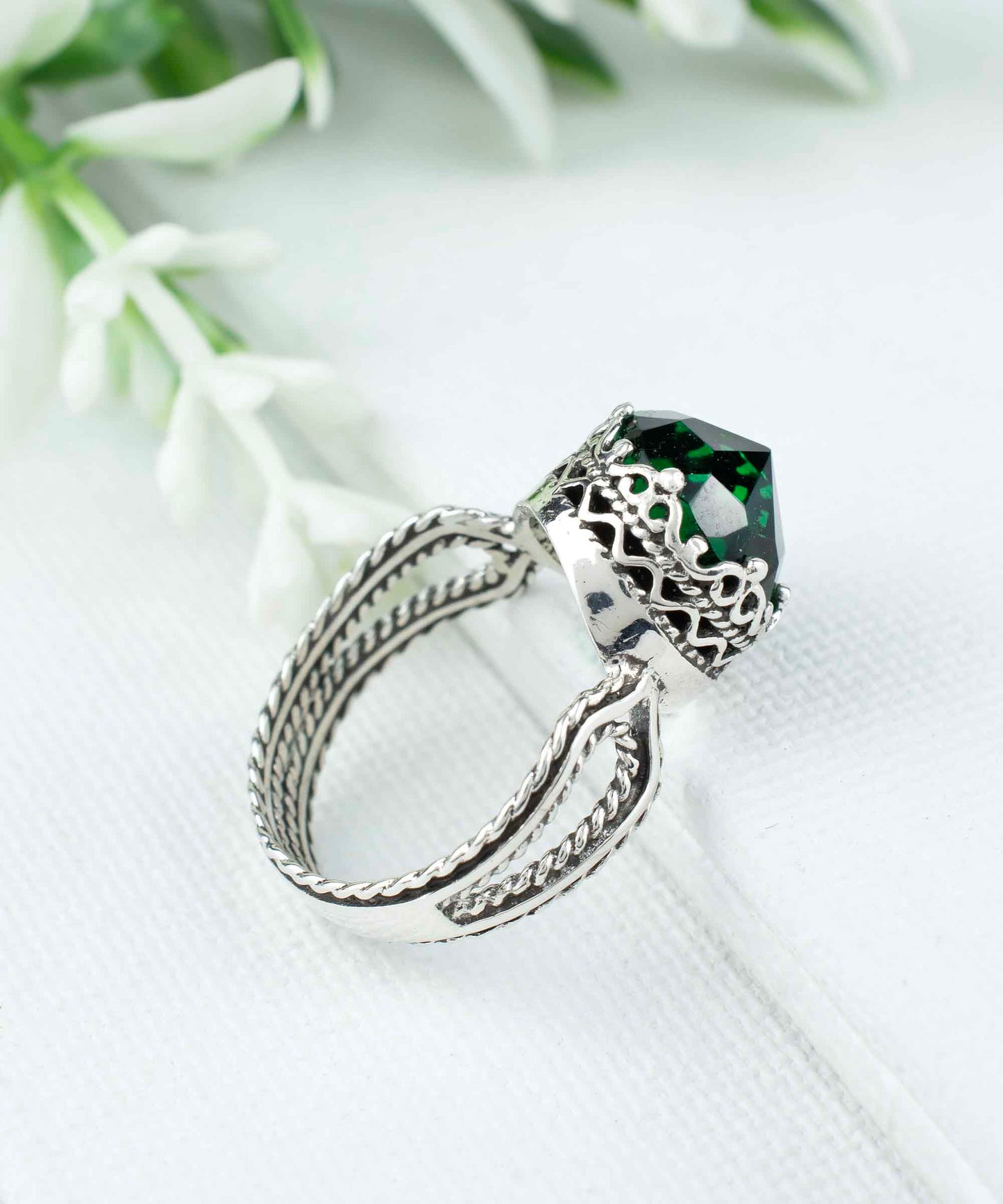 Peridot Gemstone Filigree Art Cocktail Ring