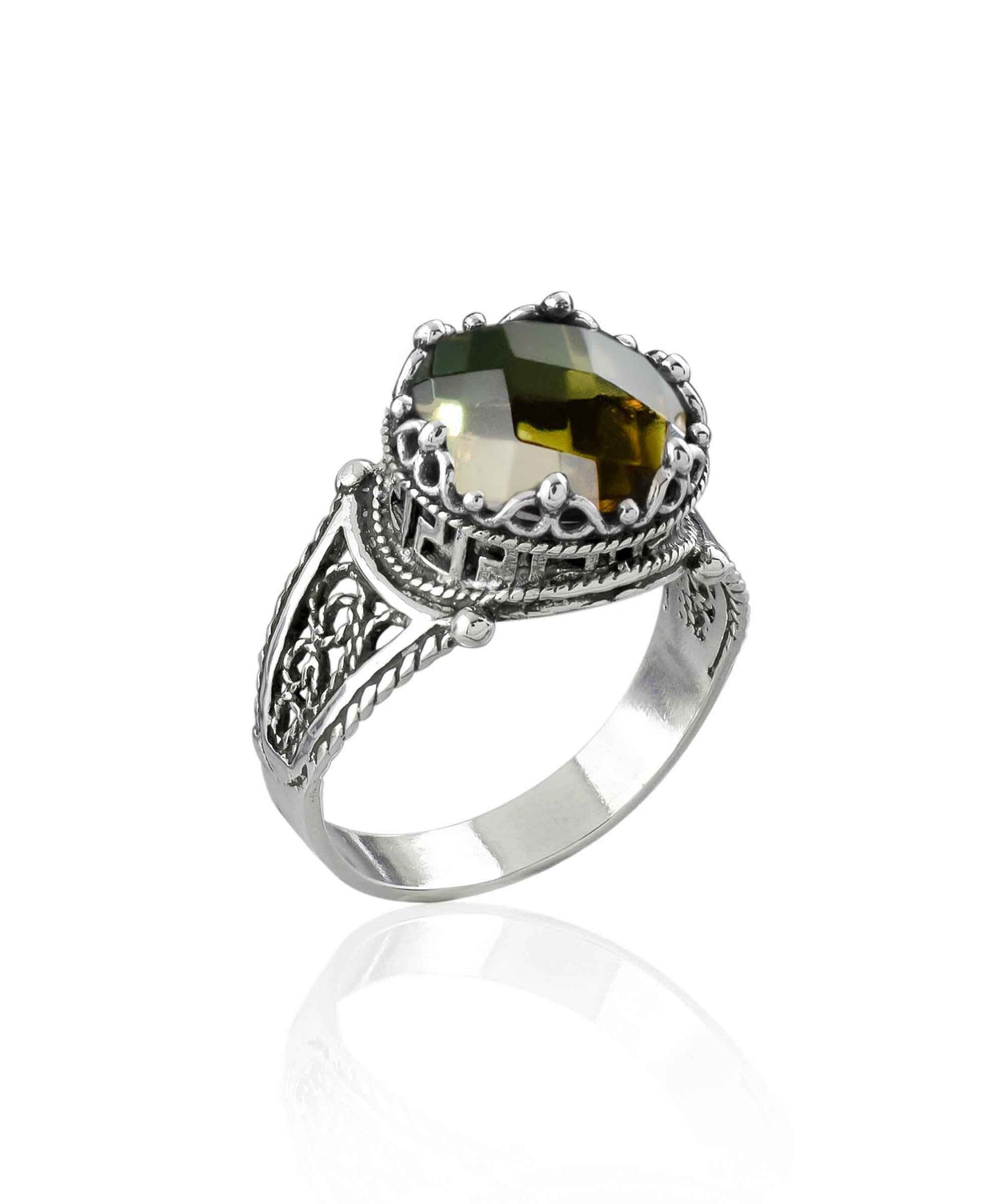 Greek Key Pattern Filigree Art Alexandrite Ring