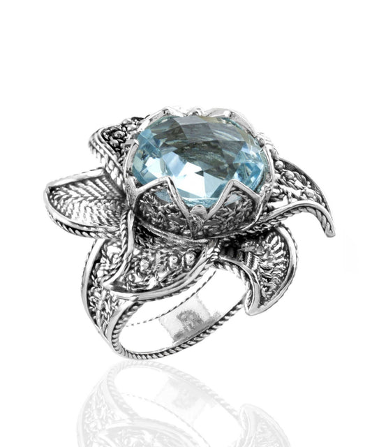 Lotus Flower Blue Topaz Ring
