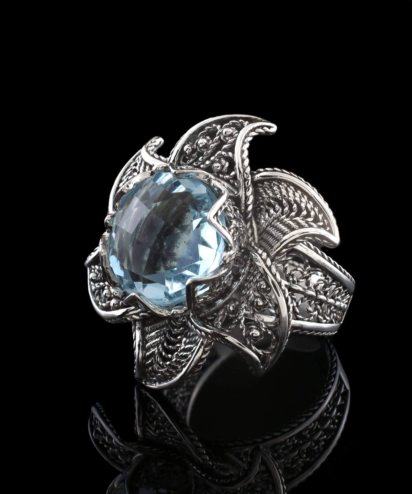 Lotus Flower Blue Topaz Ring
