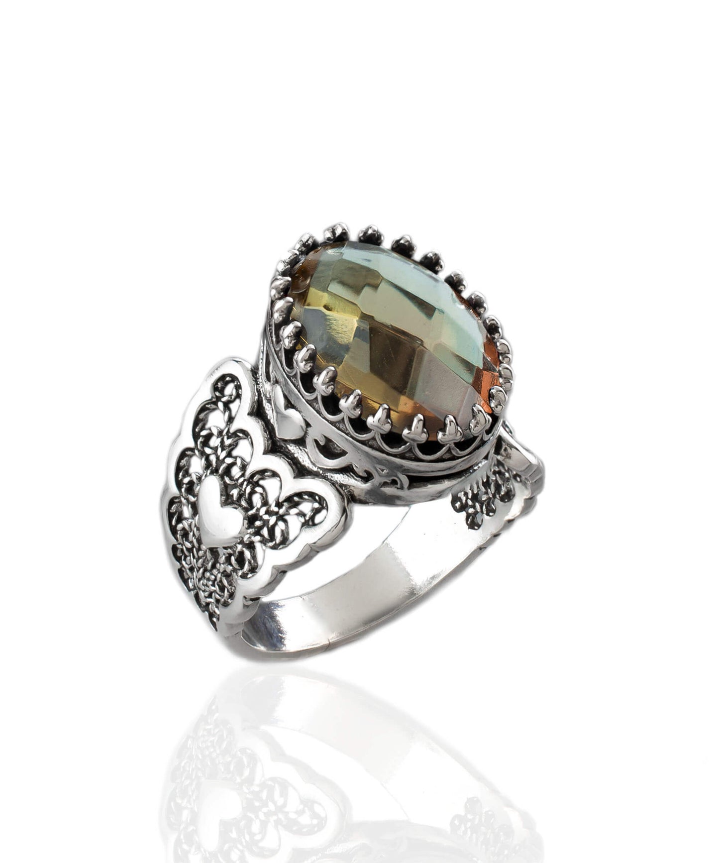 Double Heart Detailed Alexandrite Gemstone Ring