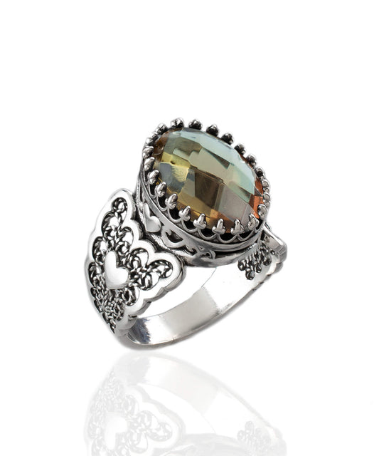 Double Heart Detailed Alexandrite Gemstone Ring