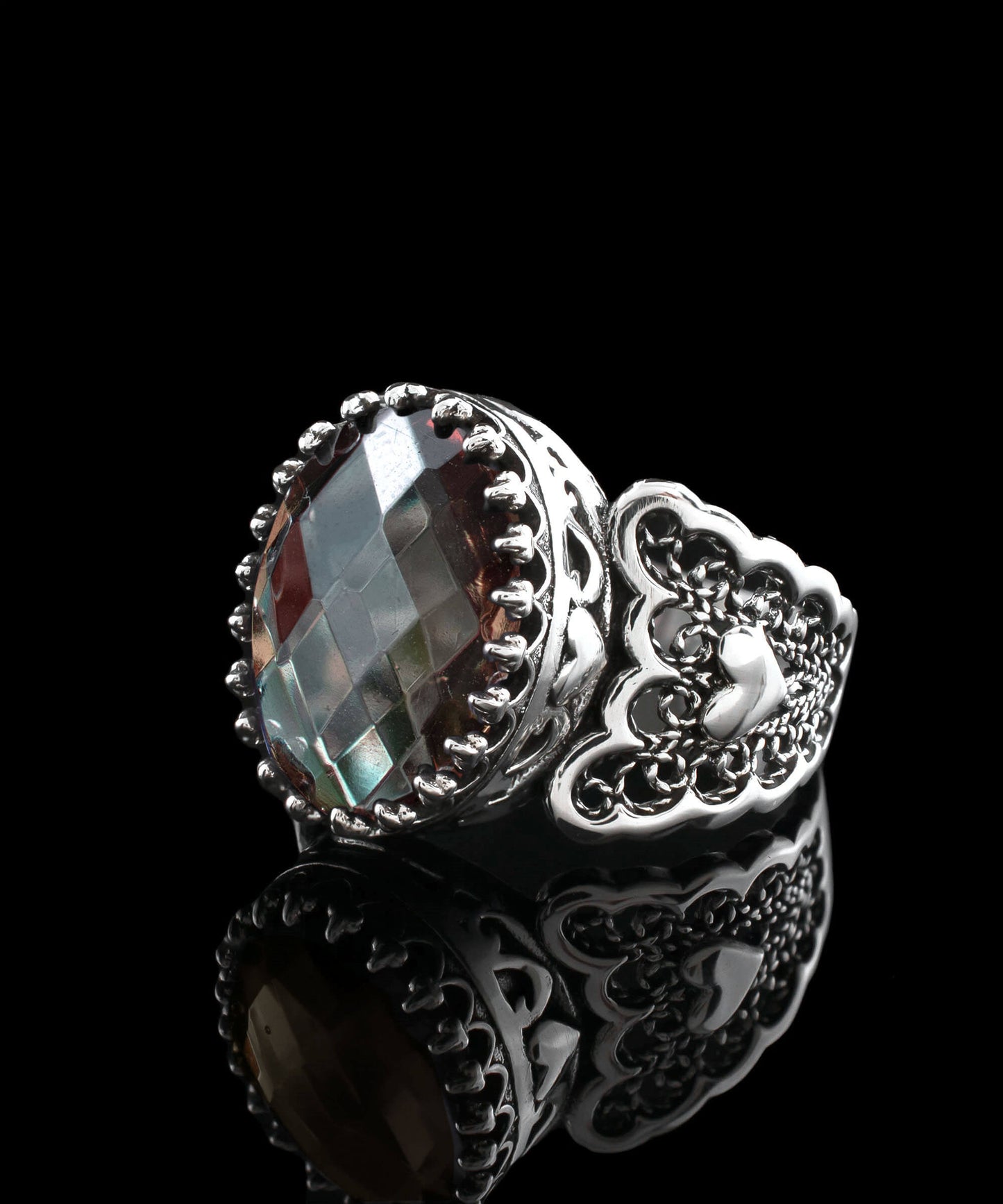 Double Heart Detailed Alexandrite Gemstone Ring