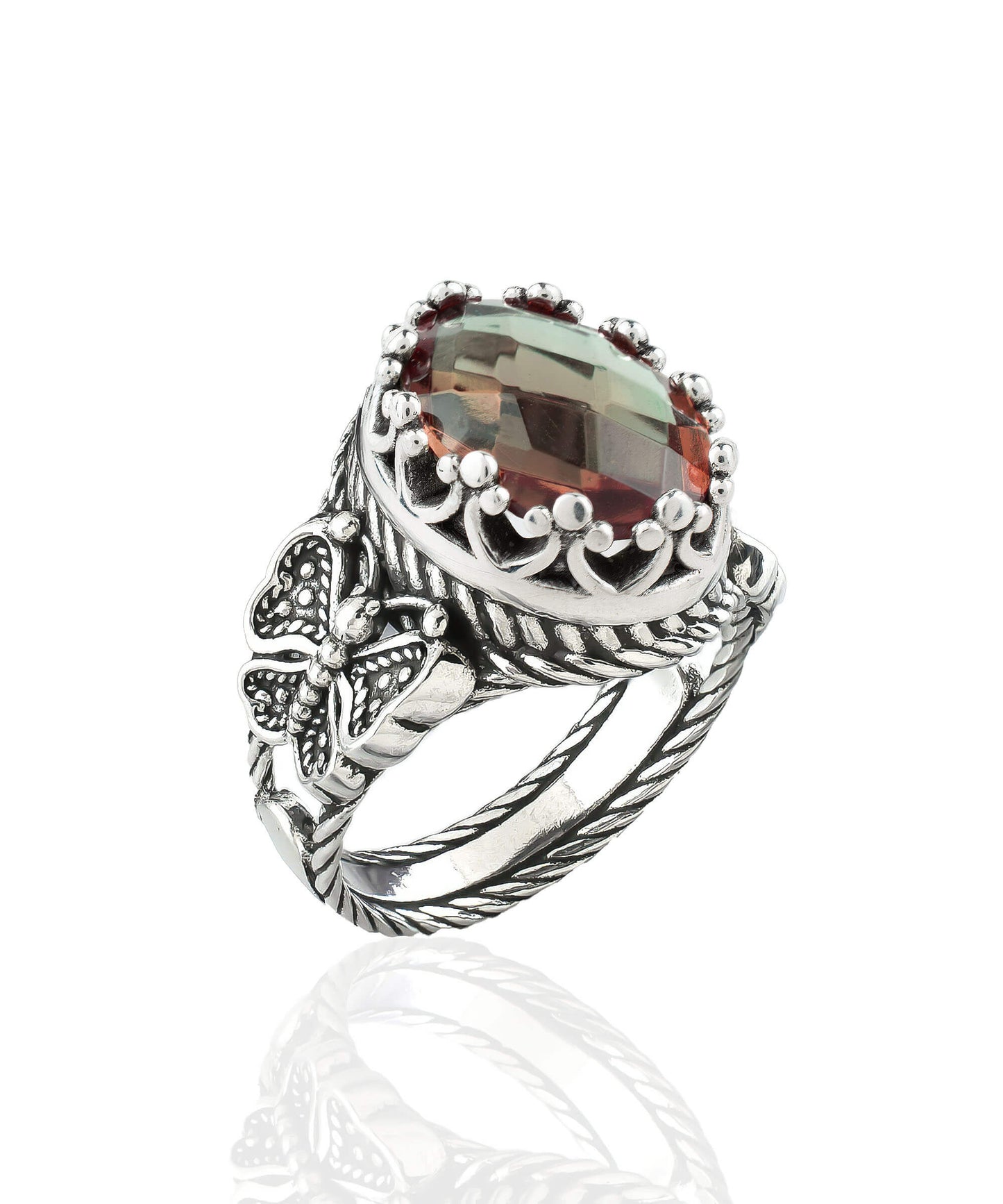 Alexandrite Filigree Art Double Butterfly Detailed Ring