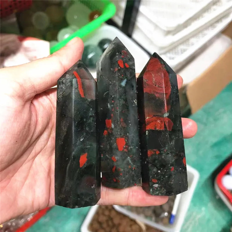 Natural African Bloodstone Quartz Crystal Tower