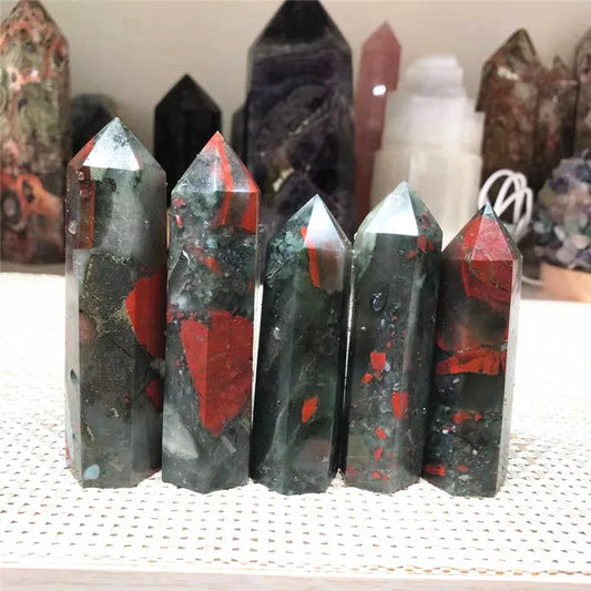 Natural African Bloodstone Quartz Crystal Tower