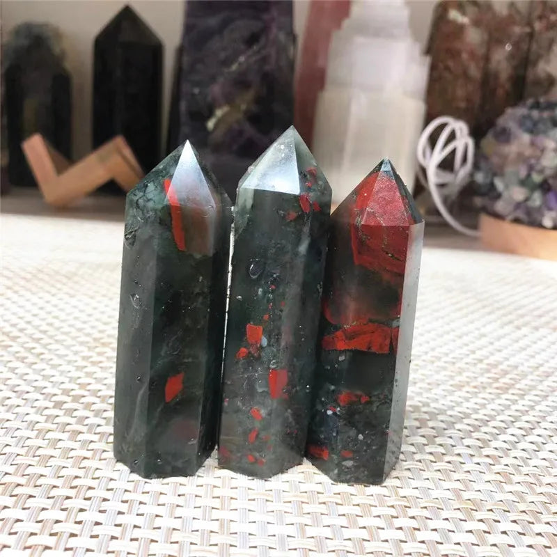 Natural African Bloodstone Quartz Crystal Tower