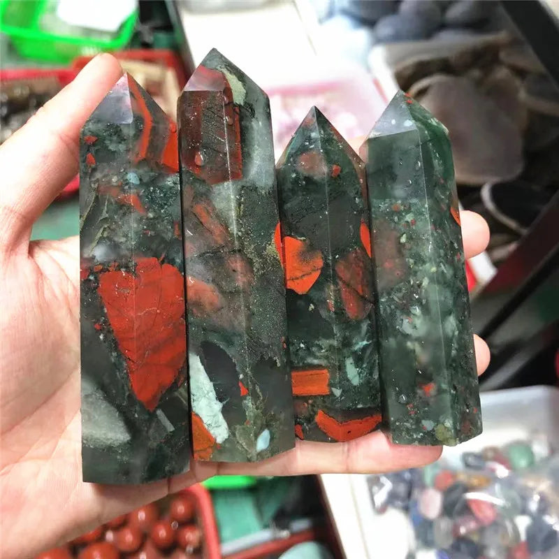 Natural African Bloodstone Quartz Crystal Tower