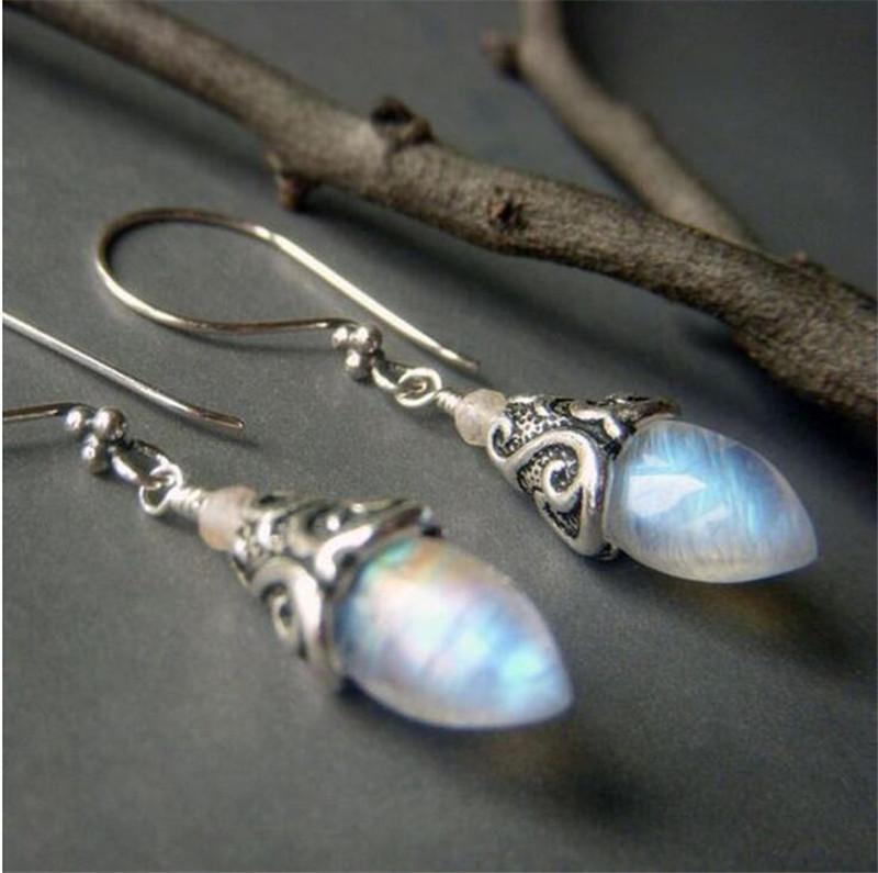 Opal Drop Earring in 18K White Gold Plated