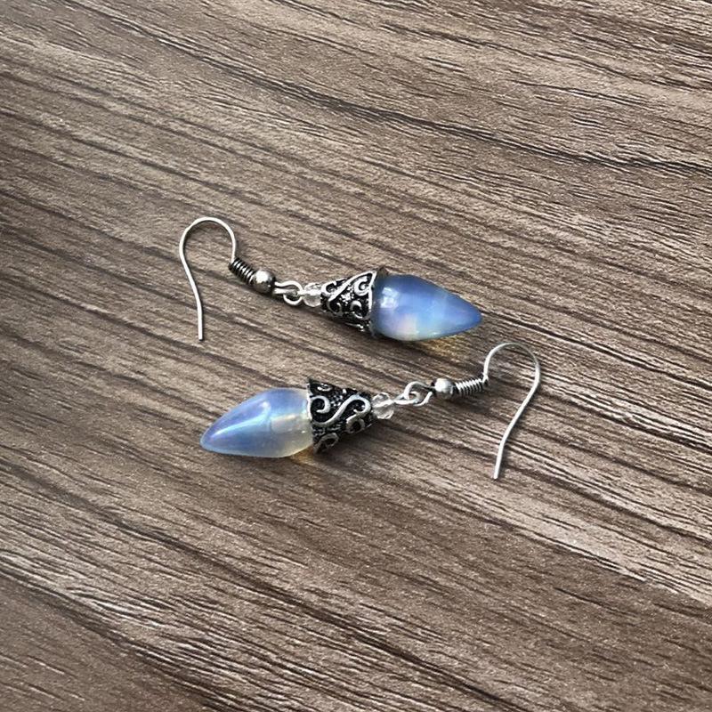 Opal Drop Earring in 18K White Gold Plated