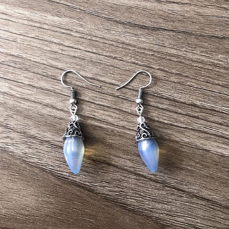 Opal Drop Earring in 18K White Gold Plated