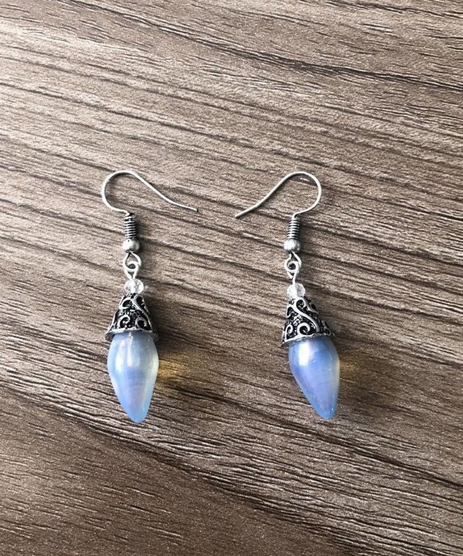 Opal Drop Earring in 18K White Gold Plated