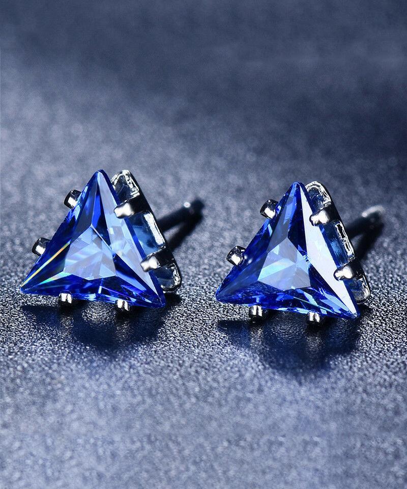 Triangle Stud Earrings with Sapphire