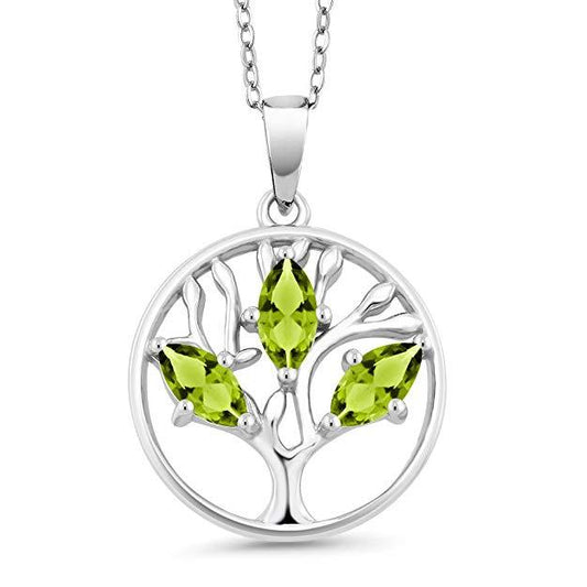 Peridot Pear Cut Tree Of Life Necklace