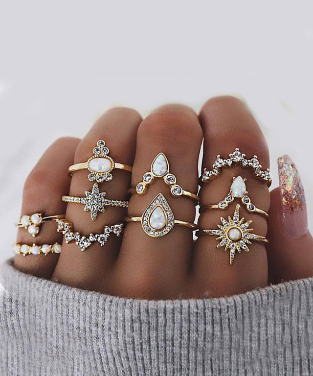 10 Piece Opal Ring Set