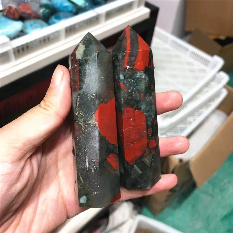 Natural African Bloodstone Quartz Crystal Tower