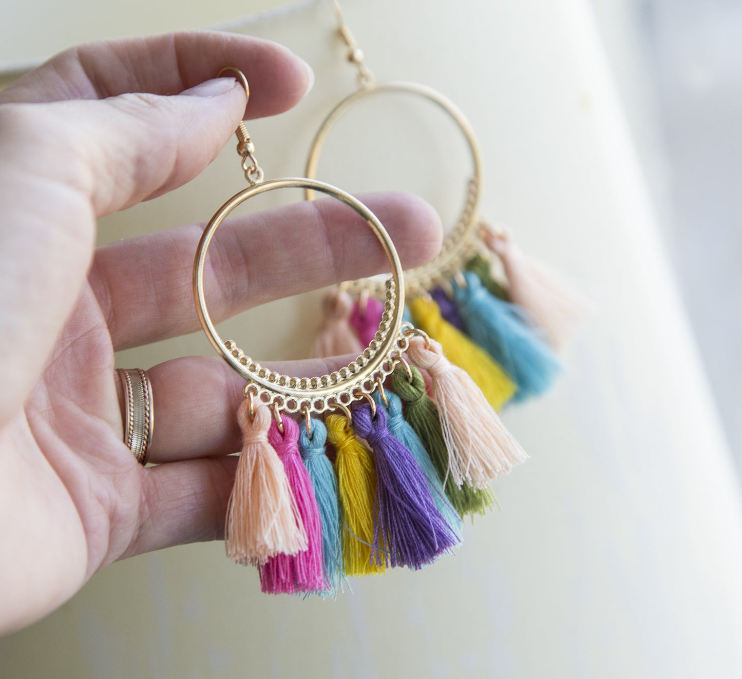 Rainbow tassel boho earrings huge statement earrings for her, colorful