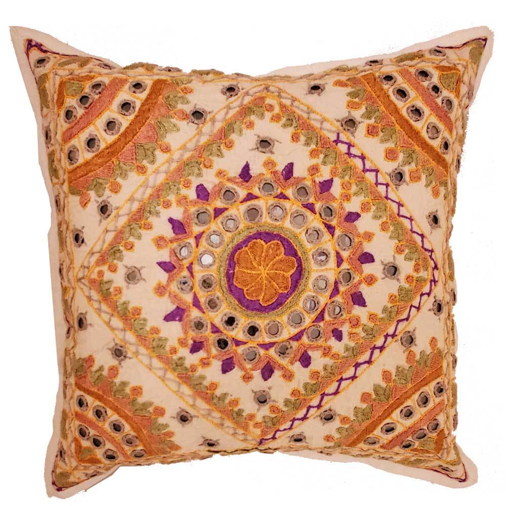 Mirror Work Chandrama Cushion Cover