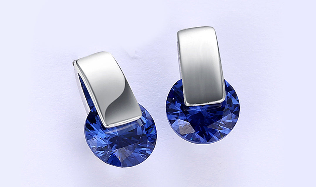 Sleek Blue Sapphire Stud Earrings