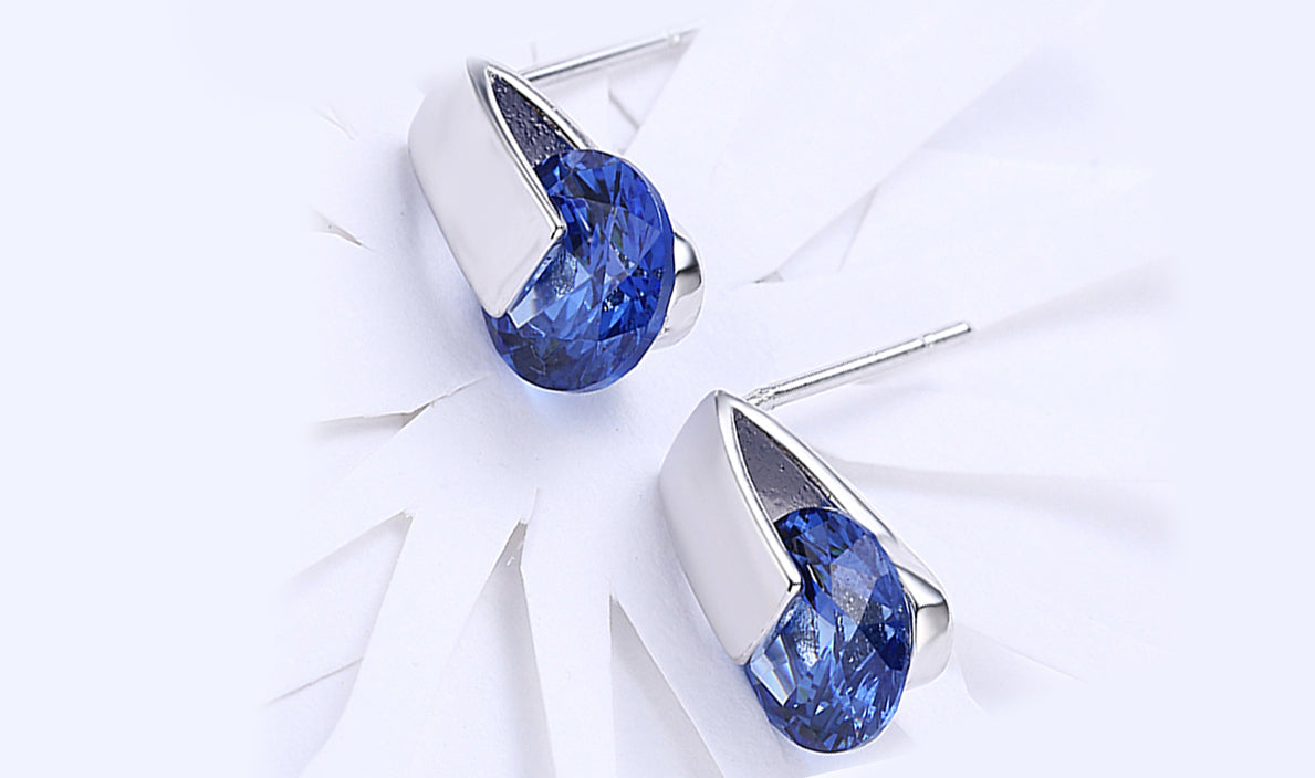 Sleek Blue Sapphire Stud Earrings