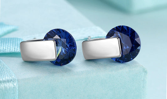 Sleek Blue Sapphire Stud Earrings