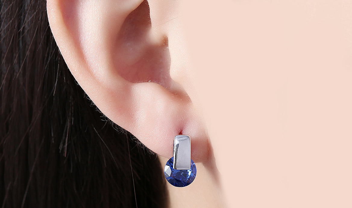 Sleek Blue Sapphire Stud Earrings