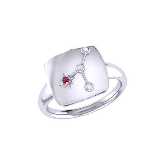 Cancer Crab Ruby & Diamond Constellation Signet Ring