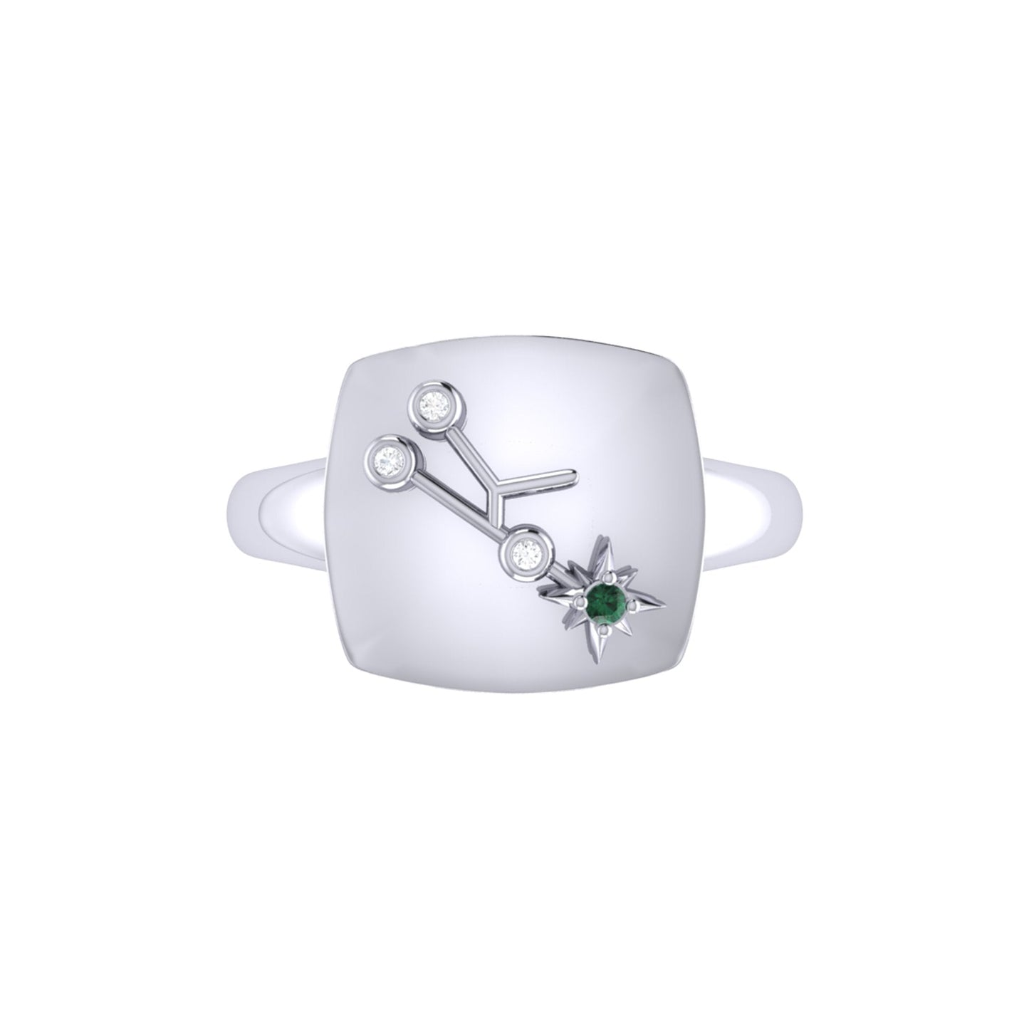 Taurus Bull Emerald & Diamond Constellation Signet Ring