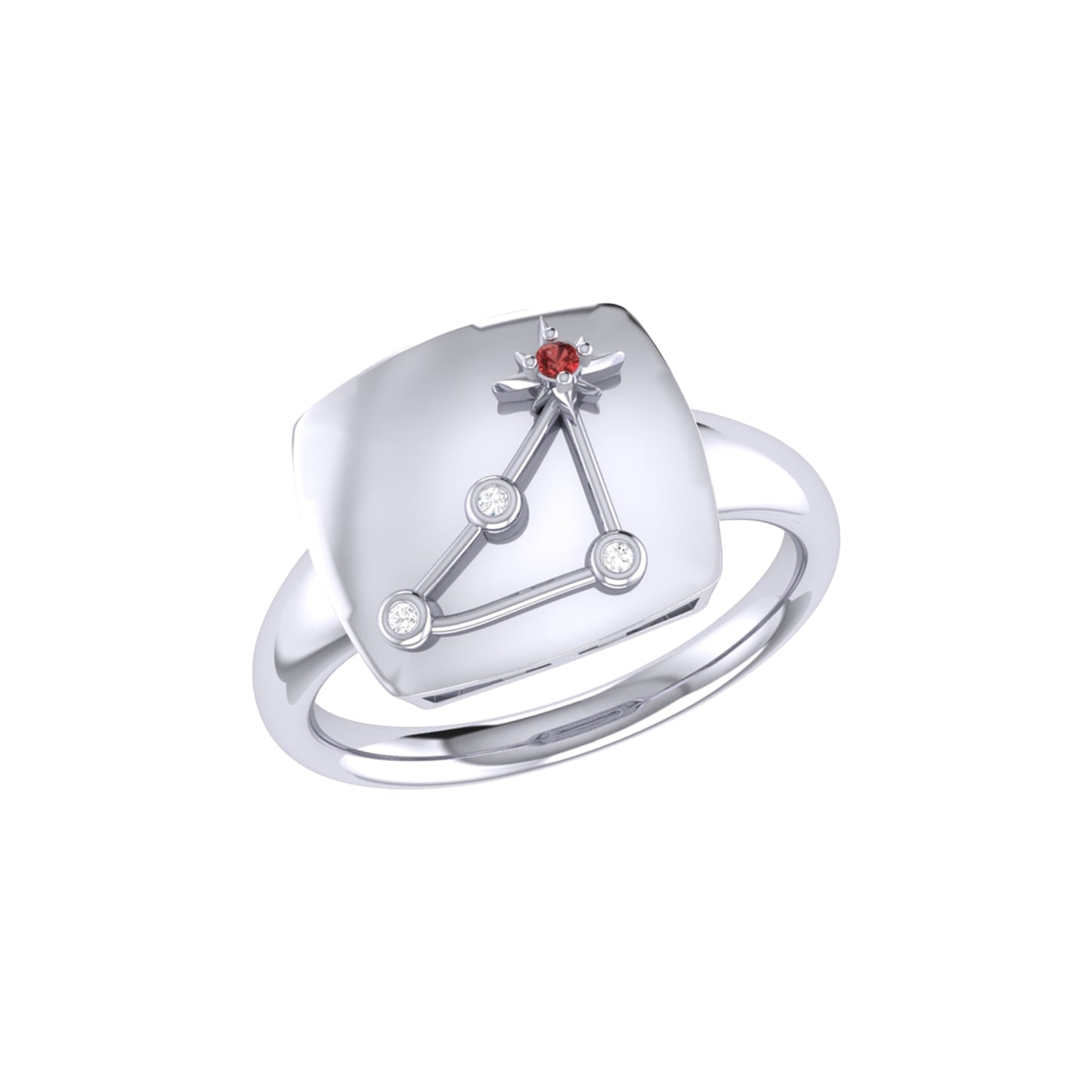 Capricorn Goat Garnet & Diamond Constellation Signet Ring