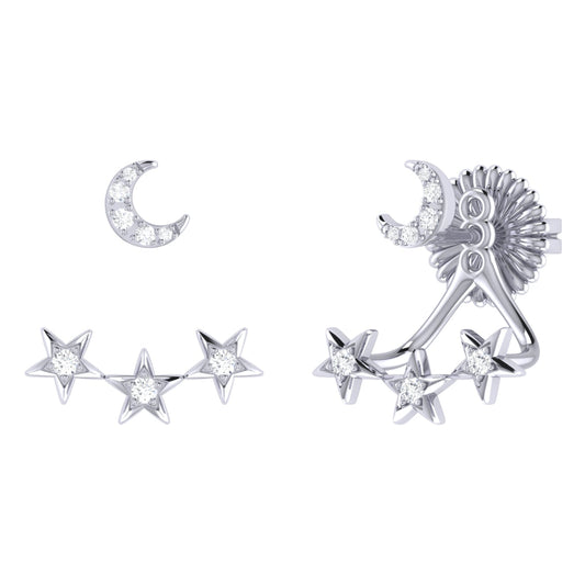 Star Trio Crescent Diamond Stud Earrings