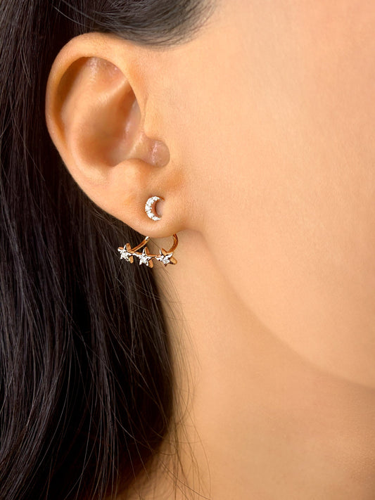 Star Trio Crescent Diamond Stud Earrings