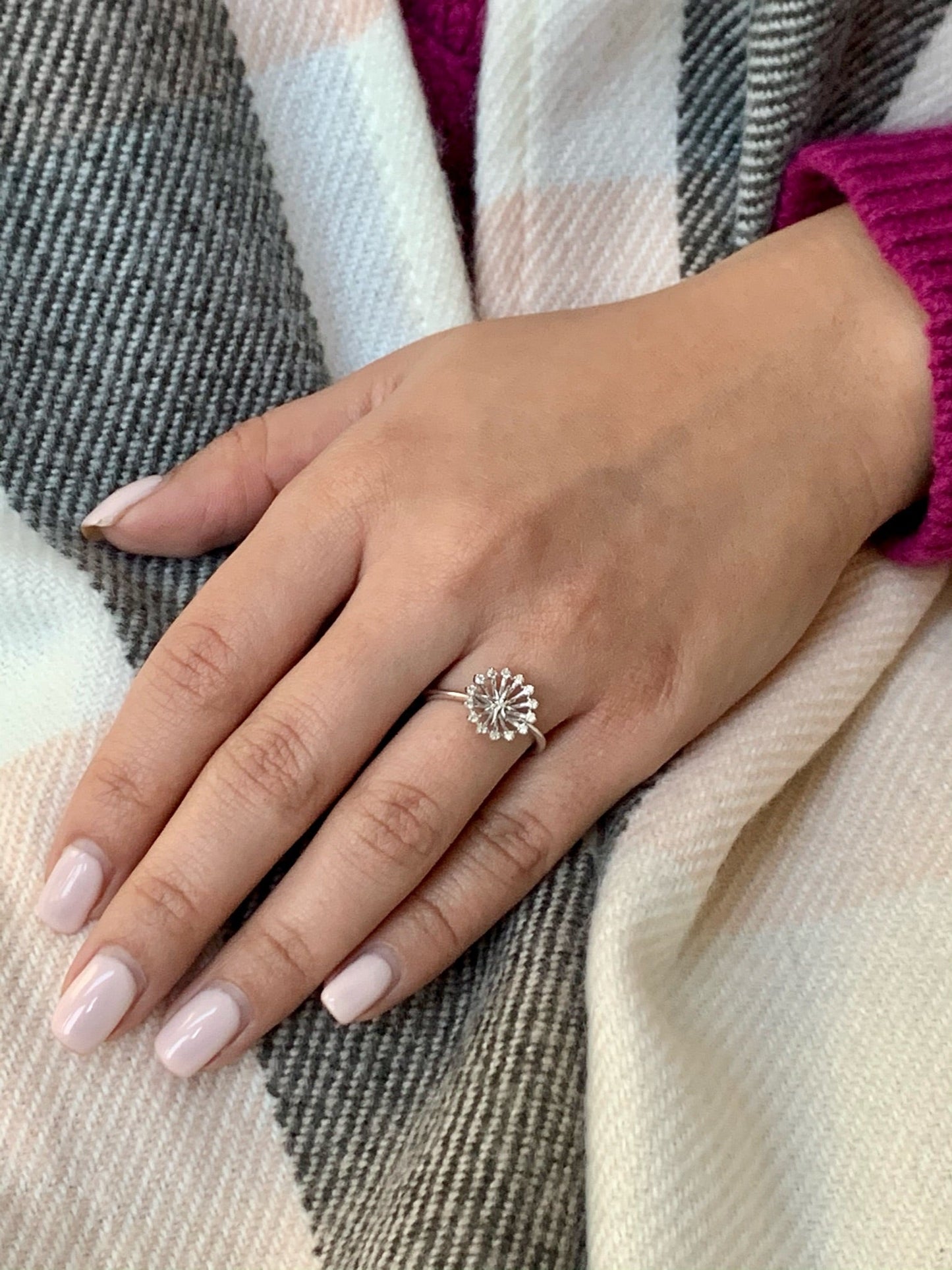 Starburst Diamond Ring in Sterling Silver