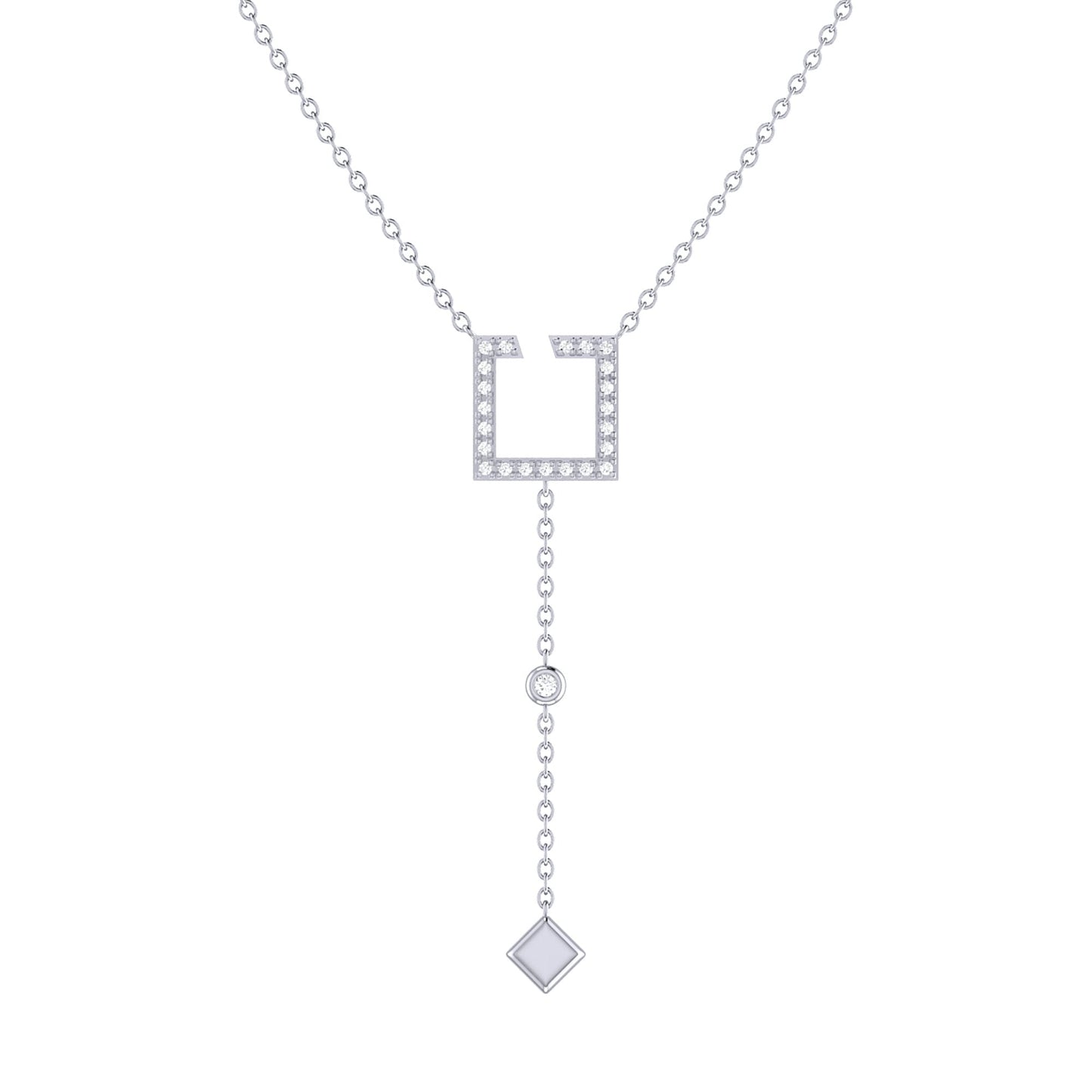 Open Square Bolo Adjustable Diamond Lariat Necklace