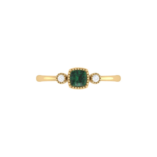 Cushion Cut Emerald Birthstone Ring