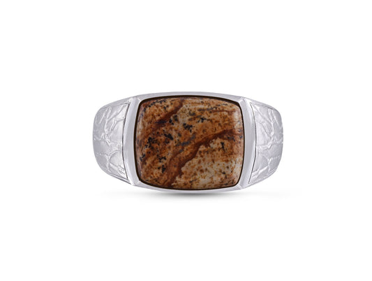 Brown Picasso Jasper Stone Signet Ring in Sterling Silver
